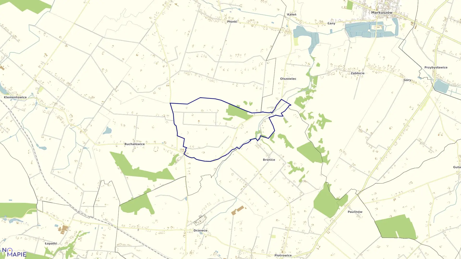 Mapa obrębu BRONICE-KOLONIA w gminie Nałęczów