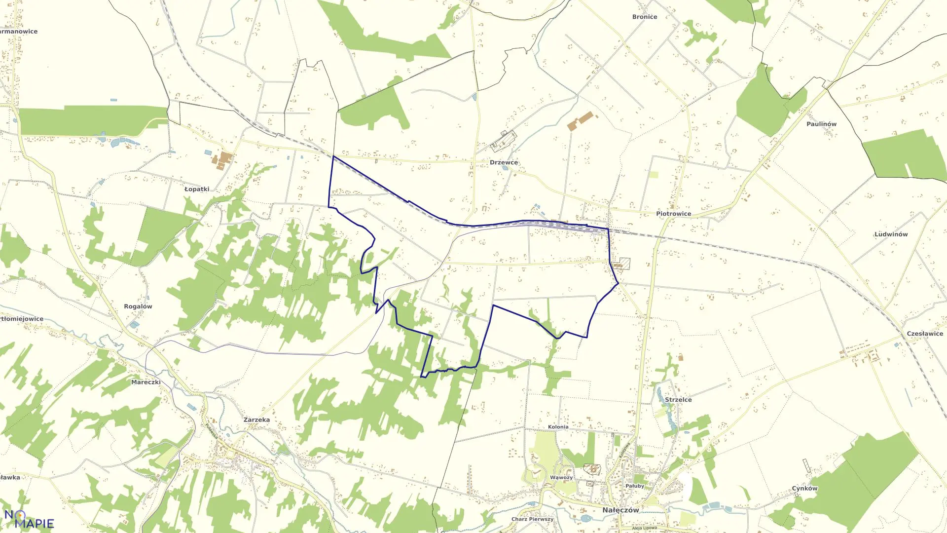 Mapa obrębu DRZEWCE-KOLONIA w gminie Nałęczów