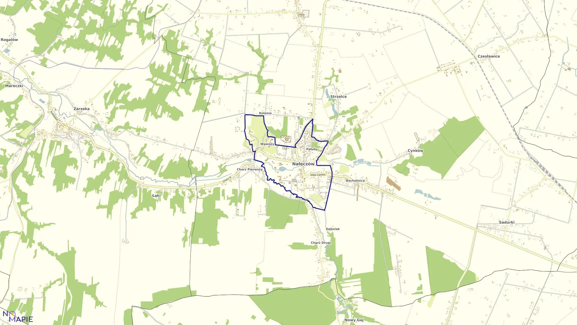 Mapa obrębu MIASTO NAŁĘCZÓW w gminie Nałęczów